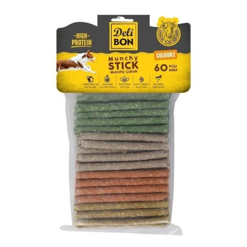 Delibon Munchy Renkli Orta Boy Deri Çubuk Köpek Ödülü 1 paket