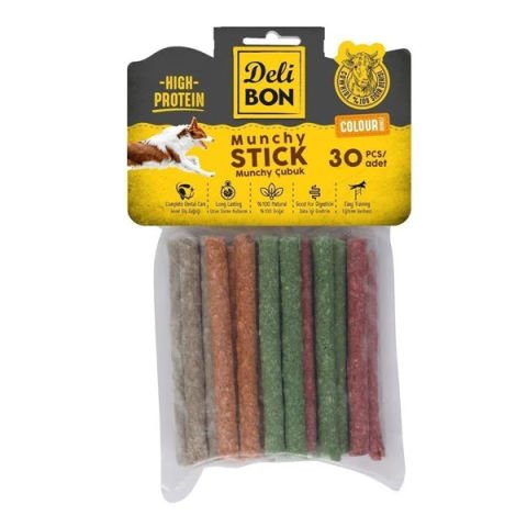 Delibon Munchy Karışık Renk İnce Deri Çubuk Köpek Ödülü 30 adet (1  paket)