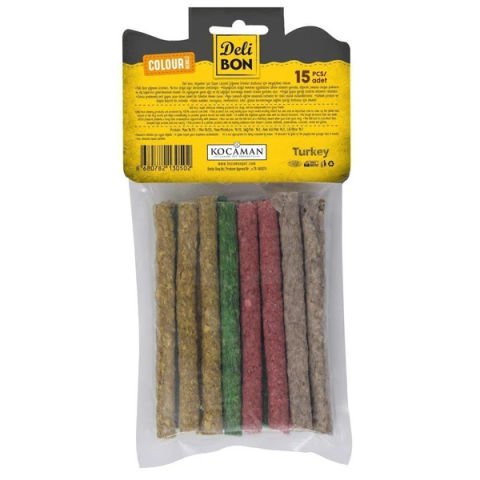 Delibon Munchy Karışık Renk İnce Deri Çubuk Köpek Ödülü 15 adet (1  paket)