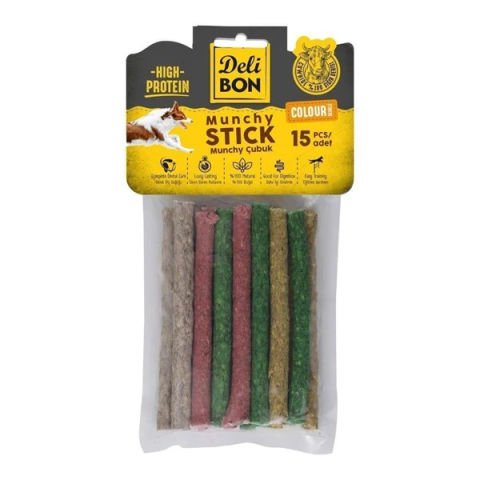 Delibon Munchy Karışık Renk İnce Deri Çubuk Köpek Ödülü 15 adet (1  paket)