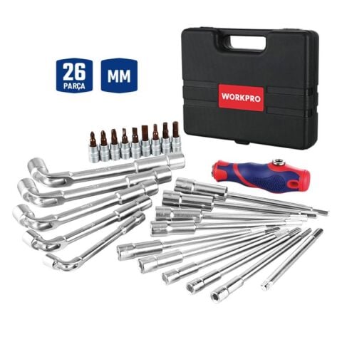 WORKPRO WP204003 26 Parça Cr-V Profesyonel Motosiklet Tamir Alet Seti
