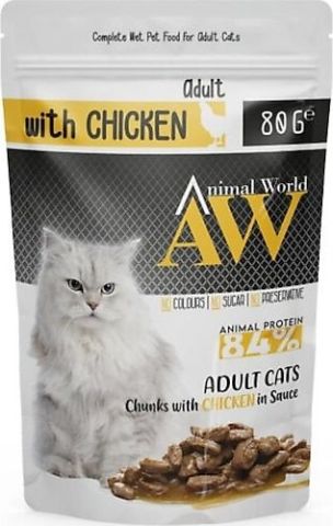 Animal World Soslu Tavuk Etli 80 gr Yetişkin Kedi Konservesi