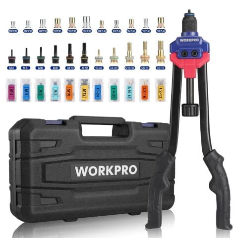 WORKPRO WP200532 400mm INC/MM Ağır Hizmet Kollu Somun Perçinleme Tabancası + 185 Adet Perçin