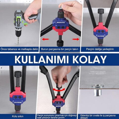WORKPRO WP200532 400mm INC/MM Ağır Hizmet Kollu Somun Perçinleme Tabancası + 185 Adet Perçin
