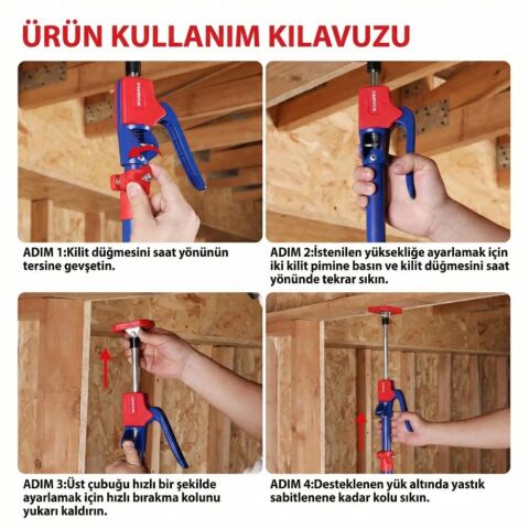 WORKPRO WP289034 137-290cm 70Kg Teleskobik Mandallı Ayarlanabilir 2’Li Çelik Destek Direği + Taşıma Çantası