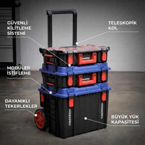 WORKPRO WP283032 54Lt 56x44,2x50cm Tekerlekli Kilitli Profesyonel Takım Çantası