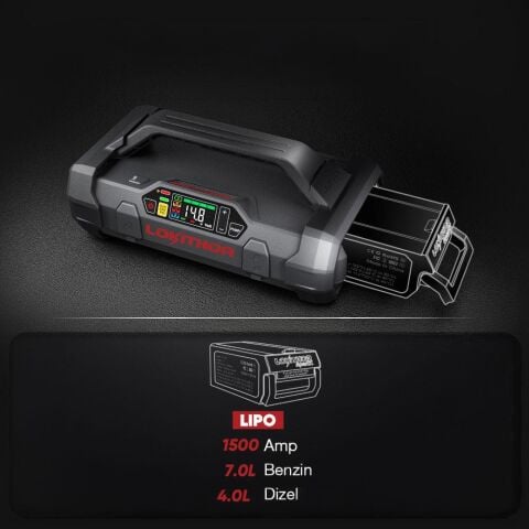 Lokithor APARTX1500 12V 1500Amp Li-Polimer Akıllı Akü Takviye + Pompa + Powerbank + Led Lamba