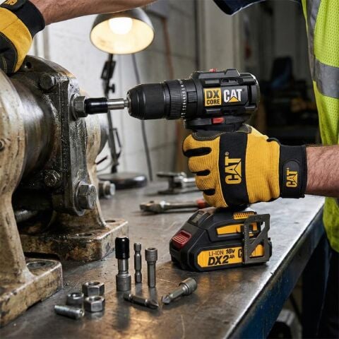 CAT DX1010.1 18Volt 2.0Ah Li-ion Çift Akülü Kömürsüz Profesyonel Şarjlı Darbeli Matkap + 20 Parça Delme Vidalama Uç Seti