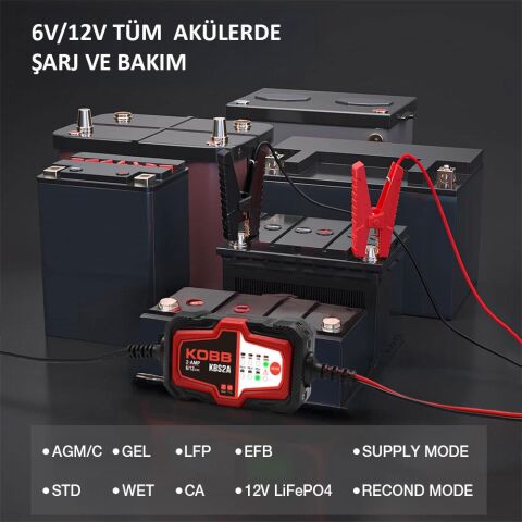 KOBB KBS2A 6V/12V 60Ah Akıllı Akü Şarj ve Akü Bakım / Desülfatör