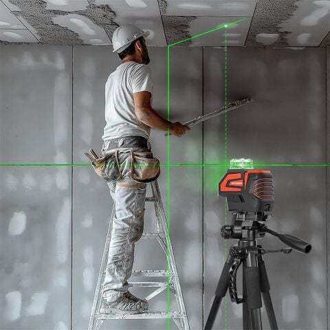 KOBB KBL32GTP Profesyonel Li-ion Yatay 360° ve Dikey Otomatik Hizalamalı Yeşil Nokta Şakül ve Çapraz Çizgi Lazer+Tripod