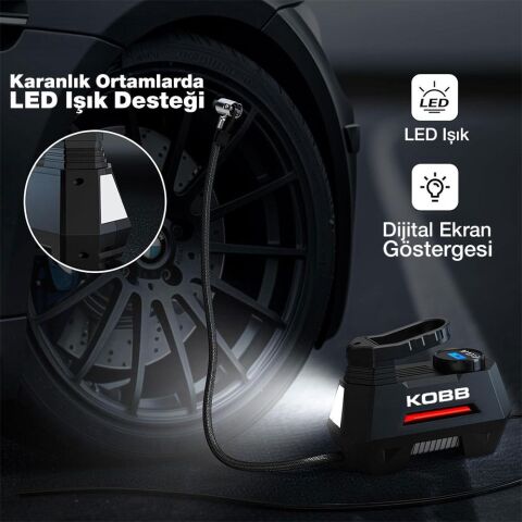 KOBB KB180 12Volt 150 PSI Ayarlanabilir Dijital Basınç Göstergeli Lastik Şişirme Pompası