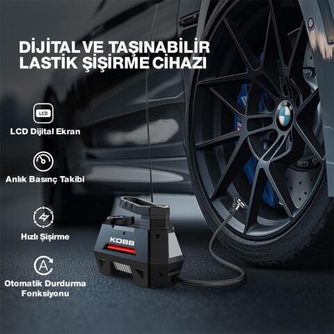 KOBB KB180 12Volt 150 PSI Ayarlanabilir Dijital Basınç Göstergeli Lastik Şişirme Pompası