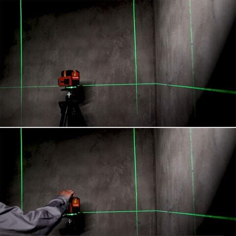 KOBB KBL41GTP 30M 4x90⁰/1x360⁰ Otomatik Hizalamalı Li-ion Çift Akü Profesyonel Yeşil Çizgi Lazer Distomat + Tripod