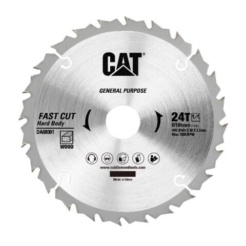 CAT DA08001 184x30mm Ahşap Kesme Elmas, Daire Testere Bıçağı 24 Diş