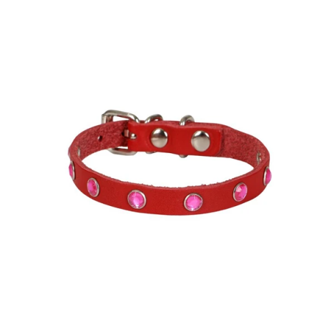 CATTİE TAŞLI DERİ KEDİ TASMASI KIRMIZI 1X20-23CM