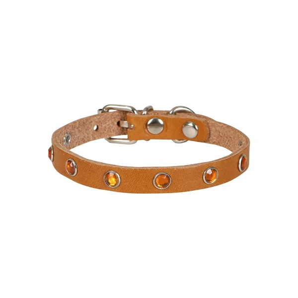 CATTİE TAŞLI DERİ KEDİ TASMASI KAMEL 1X16-20CM
