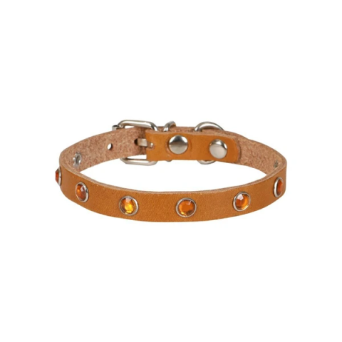 CATTİE TAŞLI DERİ KEDİ TASMASI KAMEL 1X16-20CM