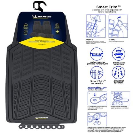 Michelin MC33863 Tüm Araçlara Uyumlu 3 Parça Üniversal 3D Havuzlu Oto Paspas