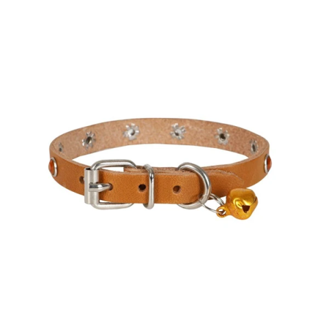 CATTİE TAŞLI DERİ KEDİ TASMASI KAHVE 1X20-23CM