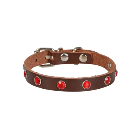 CATTİE TAŞLI DERİ KEDİ TASMASI KAHVE 1,2X23-28CM