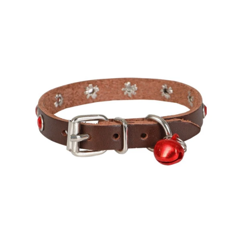 CATTİE TAŞLI DERİ KEDİ TASMASI KAHVE 1,2X23-28CM