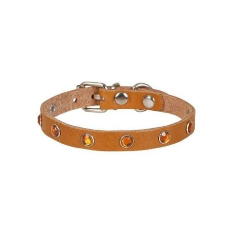 CATTİE TAŞLI DERİ KEDİ TASMASI KAMEL 1,5X27-33CM(Kopya)