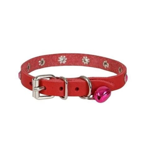 CATTİE TAŞLI DERİ KEDİ TASMASI KIRMIZI 1,2X23-28CM