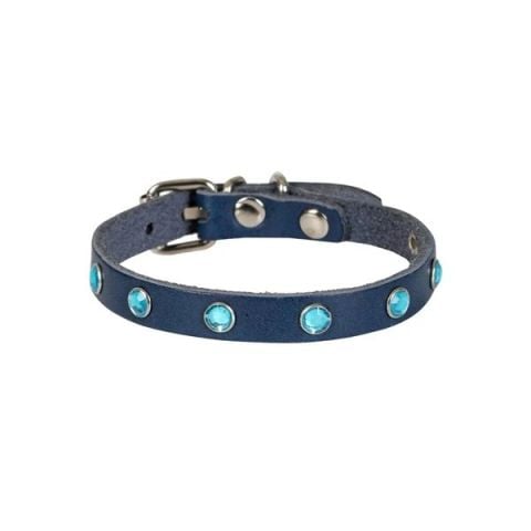 CATTİE TAŞLI DERİ KEDİ TASMASI ROYALMAVİ 1X16-20CM